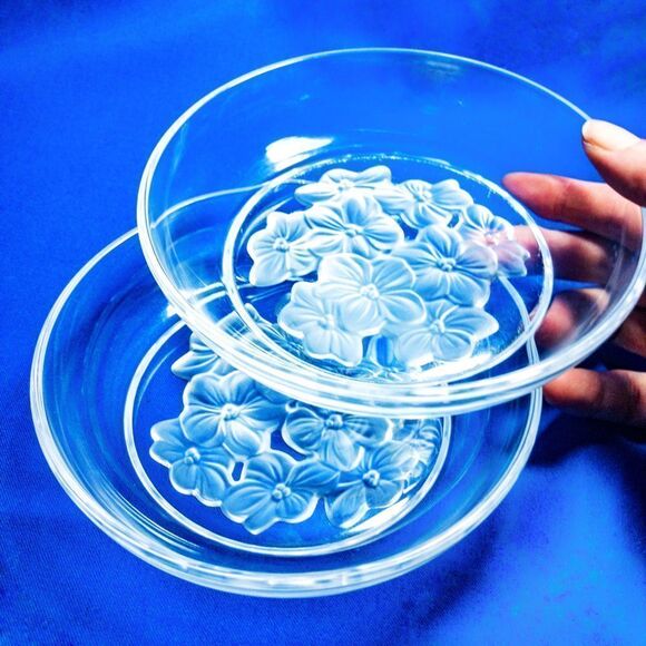 2 Sasaki Etched Crystal Dessert/Nut Bowls - Cherry Blossom - Picture 2 of 11